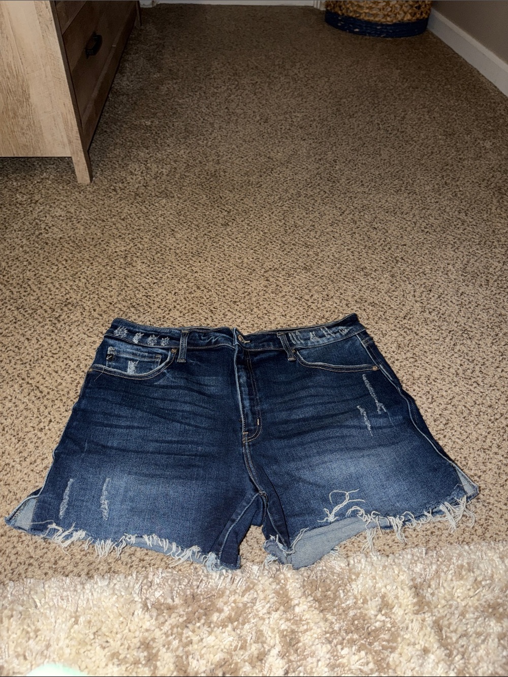 Women’s Dark Blue Distressed Denim Shorts